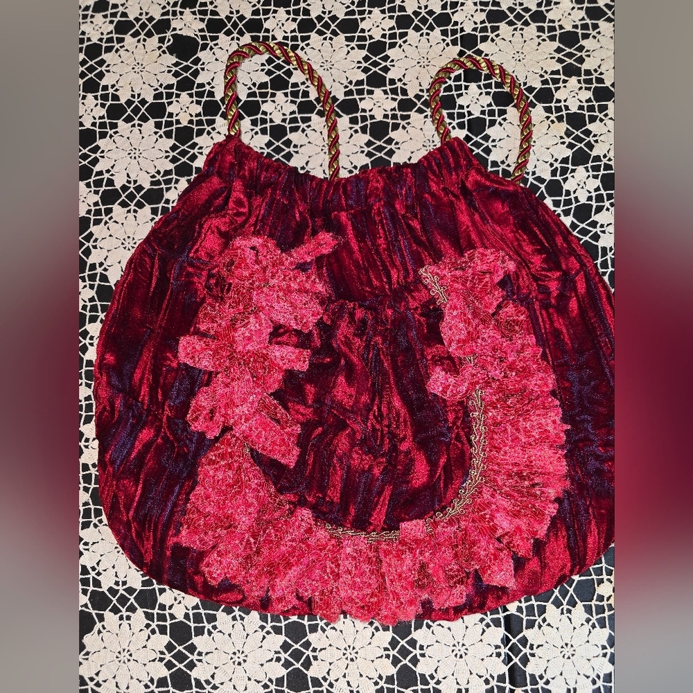 Crushed Red Velvet Handmade Reversible Bag With Braided Strap Pockets Boho Purse